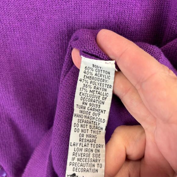 Vtg Bob Mackie Cardigan Medium Purple Artsy Bold Embroidery Embellished Sweater - Picture 4 of 9